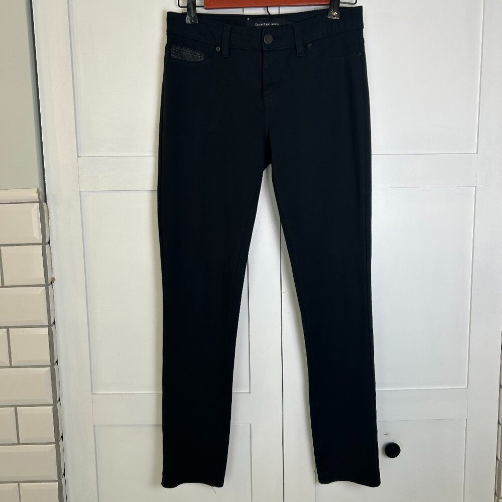 Calvin Klein Jeans Ponte Skinny Pants with Faux Leather Pocket - Size 4